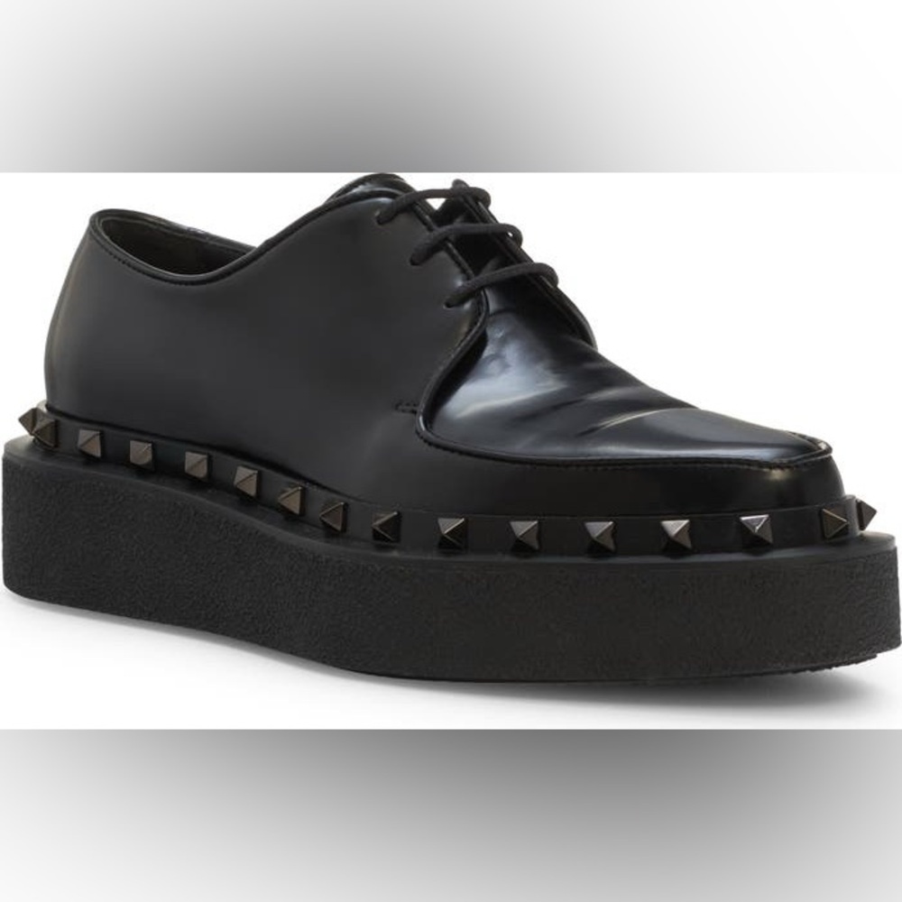 NEW Valentino Garavani Rockstud loafers Leather Derby Shoes Black Women's 37.5 - Picture 3 of 13